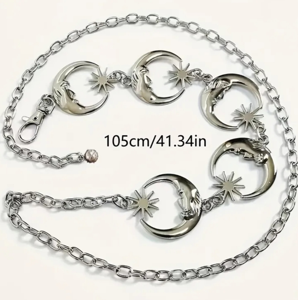 NEW Silver Moon Link Chain Belt - Gothic Silver Waist Accessory - Picture 4 of 4